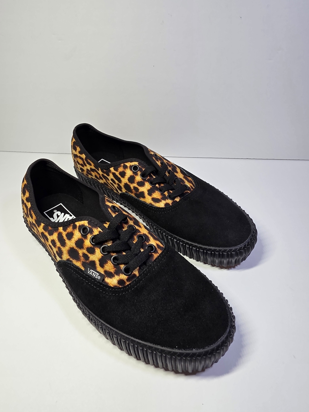 Vans The Vans Authentic Creeper Black & Leopard Print Suede Lace-Up Sneakers